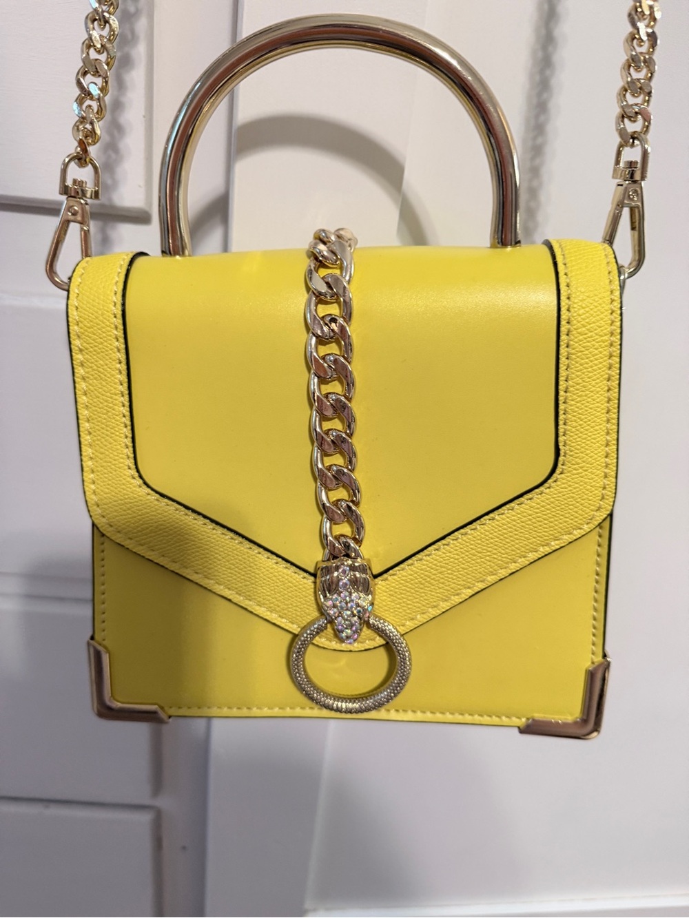 Aldo Bright Yellow Mini Crossbody with Chain and Top Handle